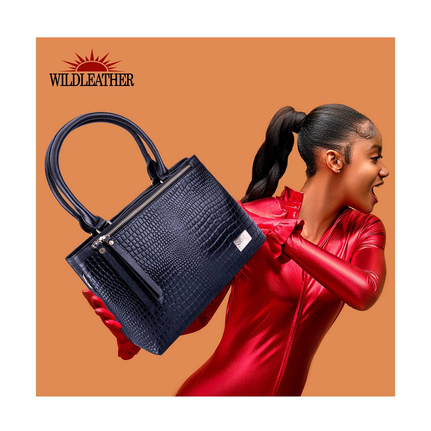 Women’s Genuine Leather Sling Bag LSG115-2011 – Crocodile Embossed Pattern Tote Bag with Front Zip Pocket & Detachable Crossbody Strap