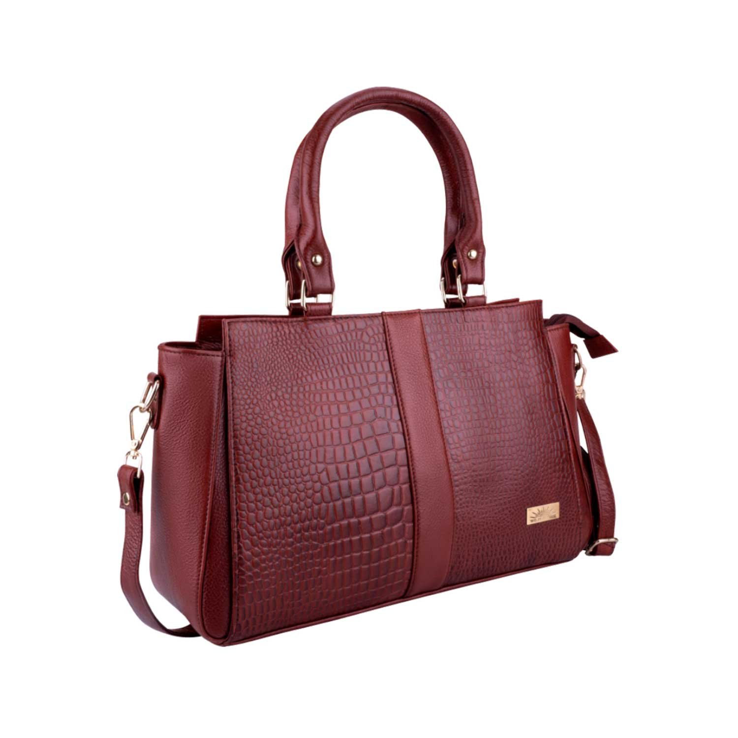 Wildleather Ladies Croc-Embossed Leather Handbag & Sling Bag LSG115-2089 Dual-Compartment Structured Satchel Tote Bag - Image 2