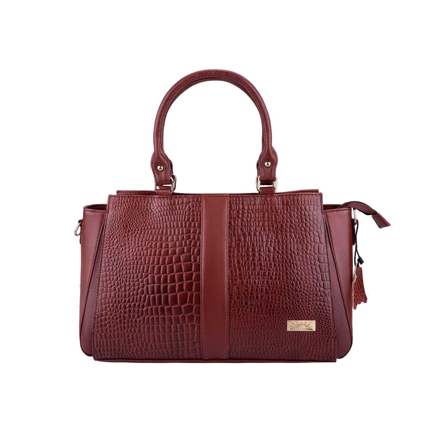 Wildleather Ladies Croc-Embossed Leather Handbag & Sling Bag LSG115-2089 Dual-Compartment Structured Satchel Tote Bag - Image 5