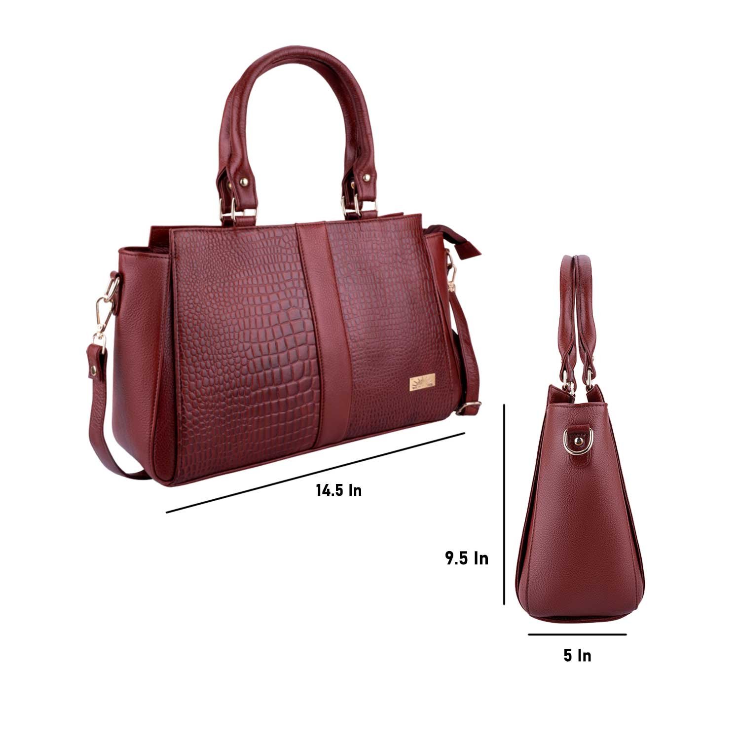 Wildleather Ladies Croc-Embossed Leather Handbag & Sling Bag LSG115-2089 Dual-Compartment Structured Satchel Tote Bag - Image 8
