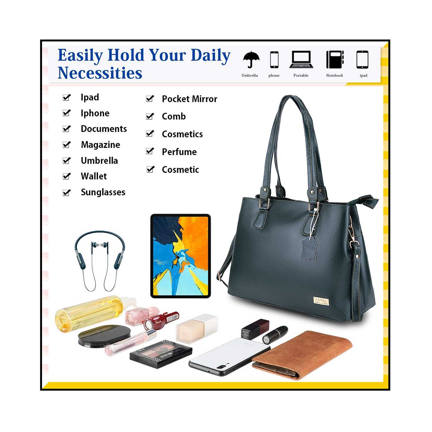 Women’s Genuine Leather Shoulder Bag Large Tote Bag with Multi-Compartment Interior- LSD115-216 - Image 3
