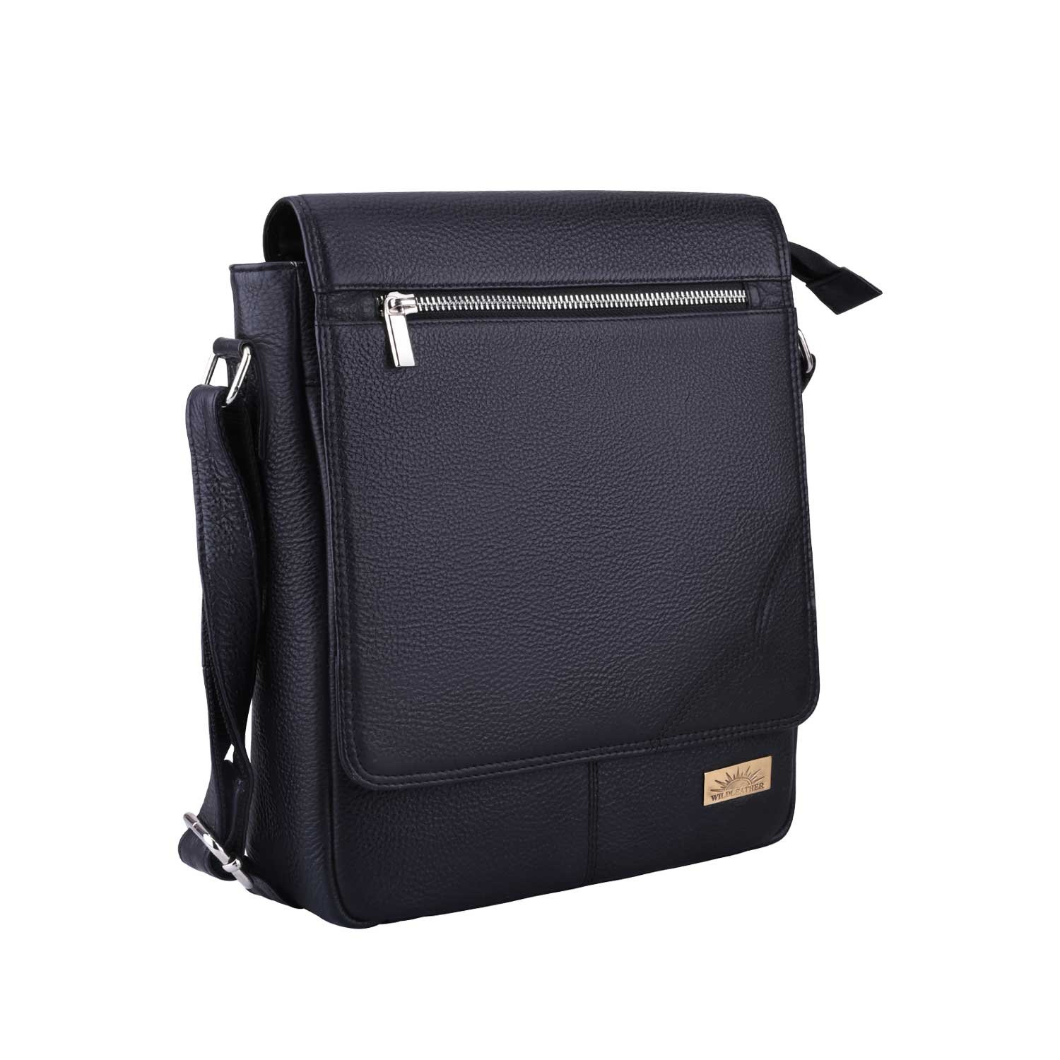 Men’s Leather Flap Sling Crossbody Messenger Side Bag with Magnetic Closure & Front Zip Pocket (GSG115-819)