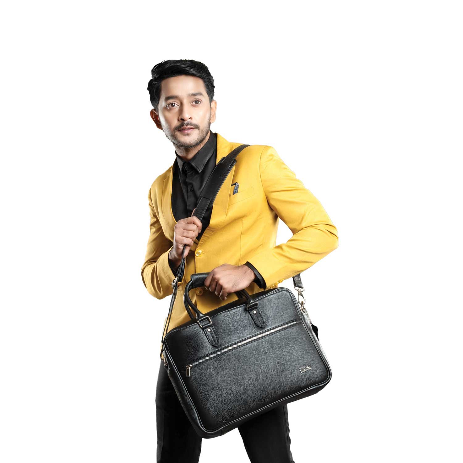 Men’s Multi-Compartment Leather Office Bag – Classic Pebble-Grain Laptop Briefcase (OFL115-823)