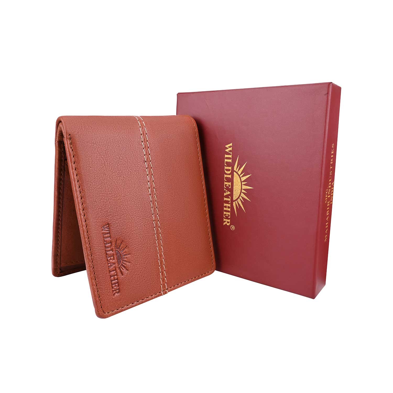Wildleather Men’s Genuine Leather Bi-Fold Wallet GWL101-652 with Coin Pocket & Contrast Stitching