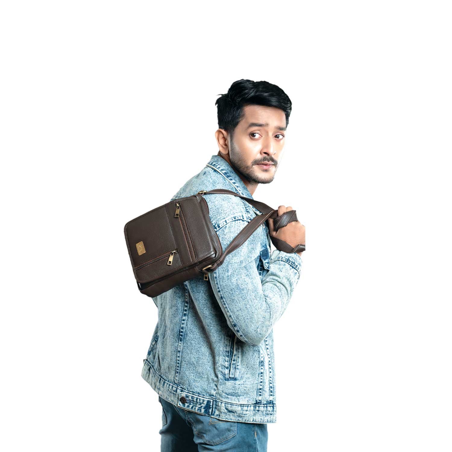 Men’s Genuine Leather Sling Bag – Compact Crossbody Messenger & Travel Shoulder Bag (GSG114-710)