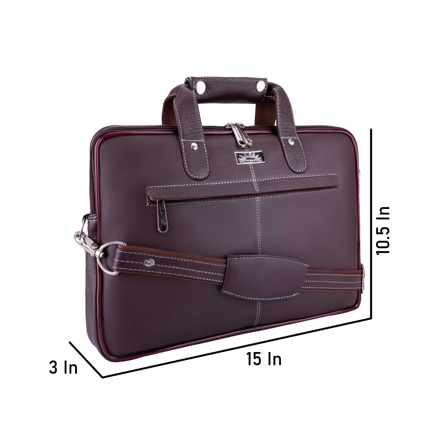 Genuine Leather Executive Laptop Messenger Bag – 15-Inch Formal Office Briefcase with Shoulder Strap & Zippered Pockets (OFL117-155) - Image 3