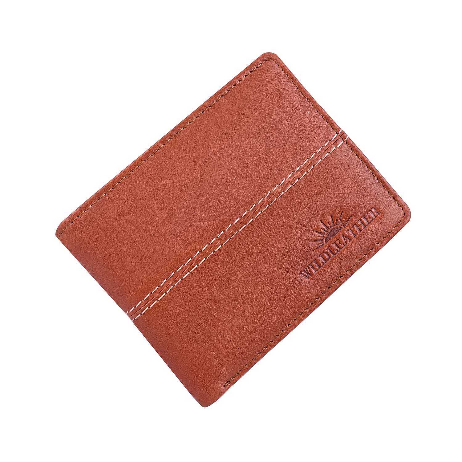 Wildleather Men's Genuine Leather Bi-Fold Wallet GWL101-652 with Coin Pocket & Contrast Stitching - Image 2