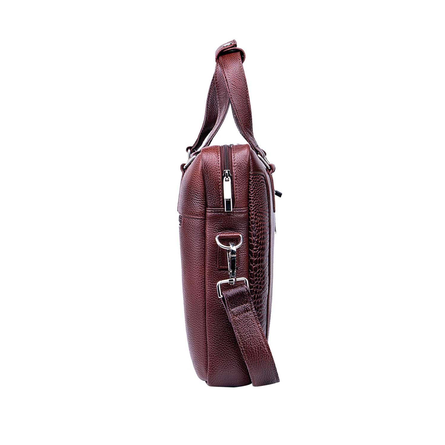 Men’s Genuine Leather Office Laptop Bag,15.6 Inch Briefcase Messenger Bag with Croc-Embossed Side Panels & Removable Shoulder Strap (OFL115-830) - Image 3