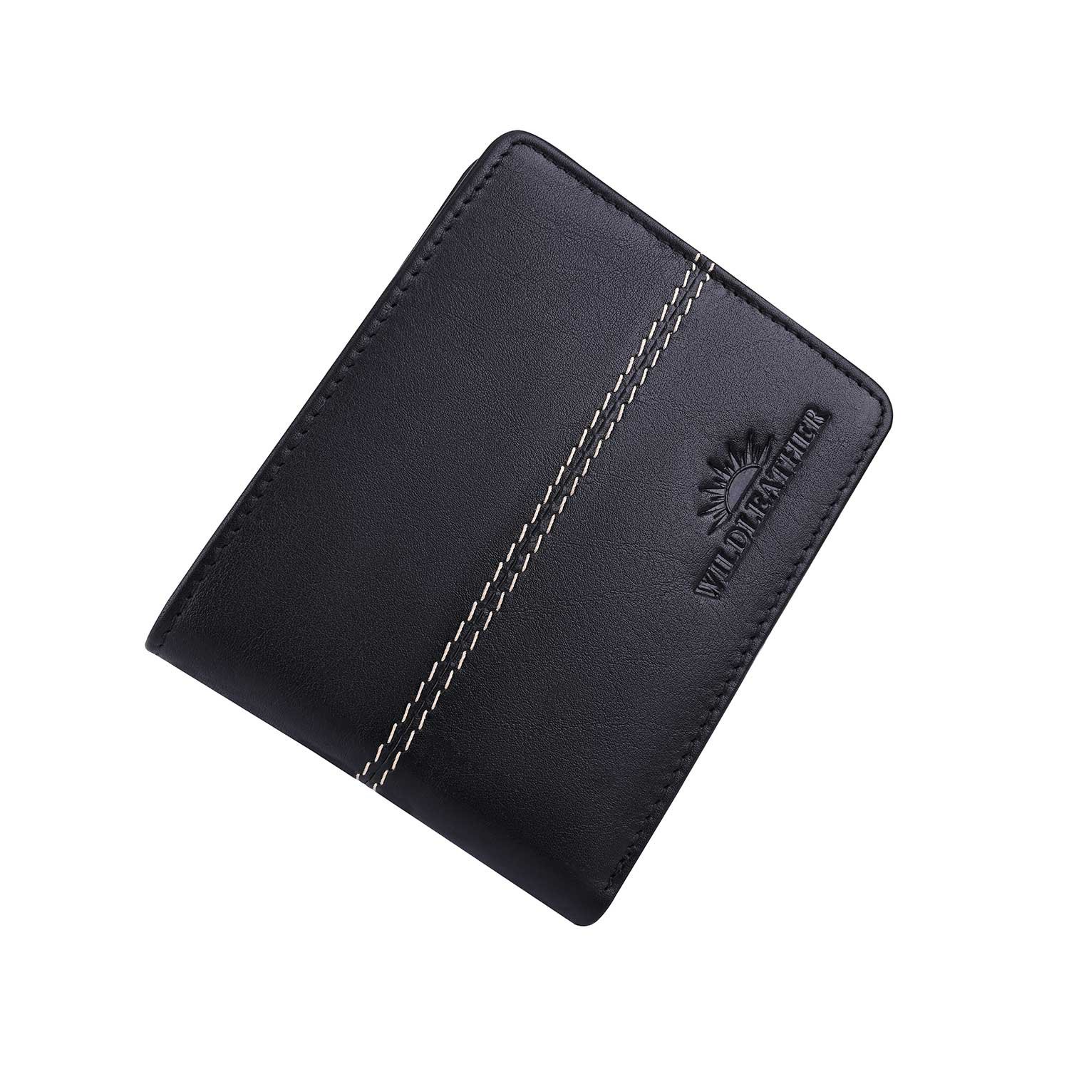 Wildleather Men's Genuine Leather Bi-Fold Wallet GWL101-652 with Coin Pocket & Contrast Stitching - Image 3