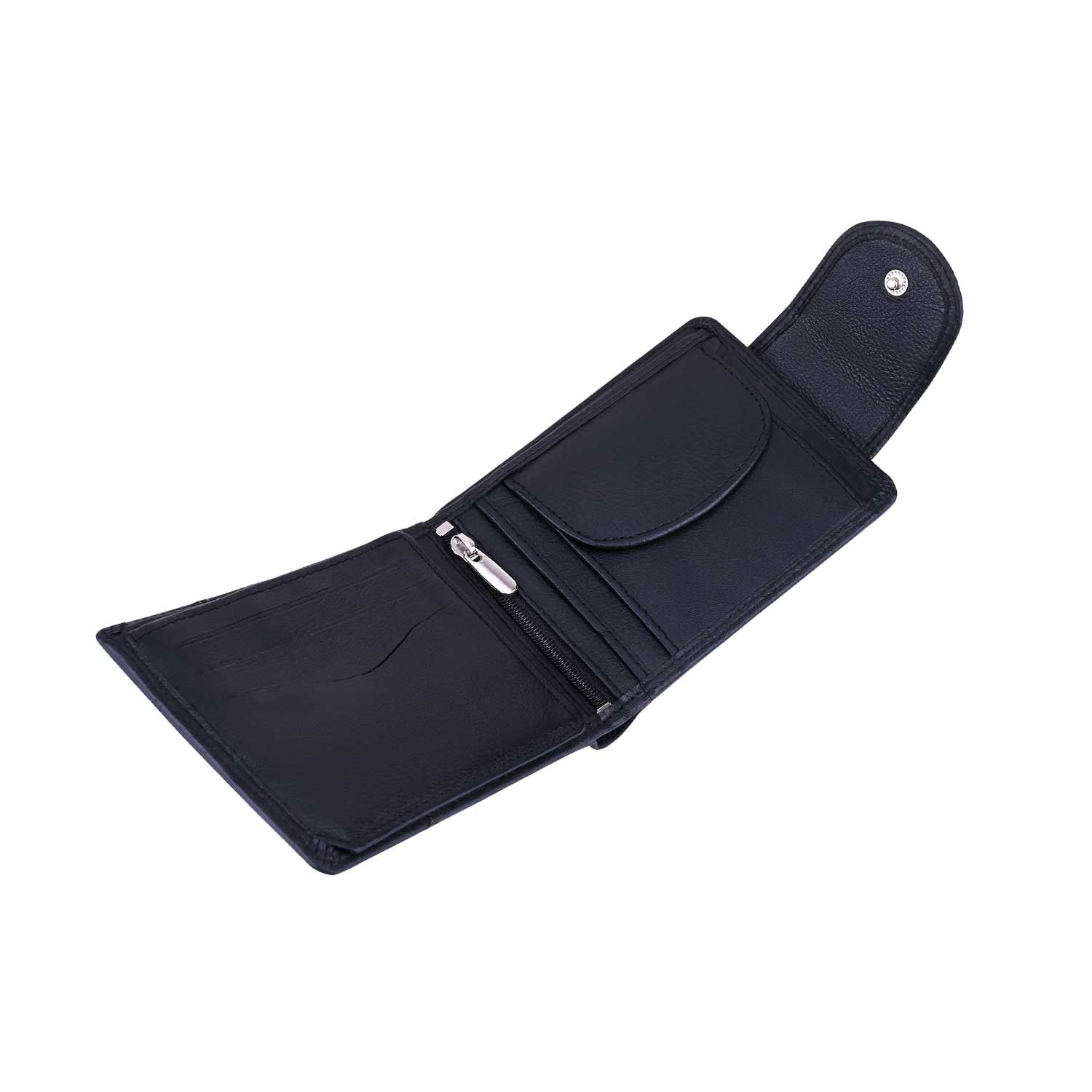 Men’s Genuine Leather Bifold Wallet with Button Closure Flap & Zipper Pocket (GWL105-095) - Image 3