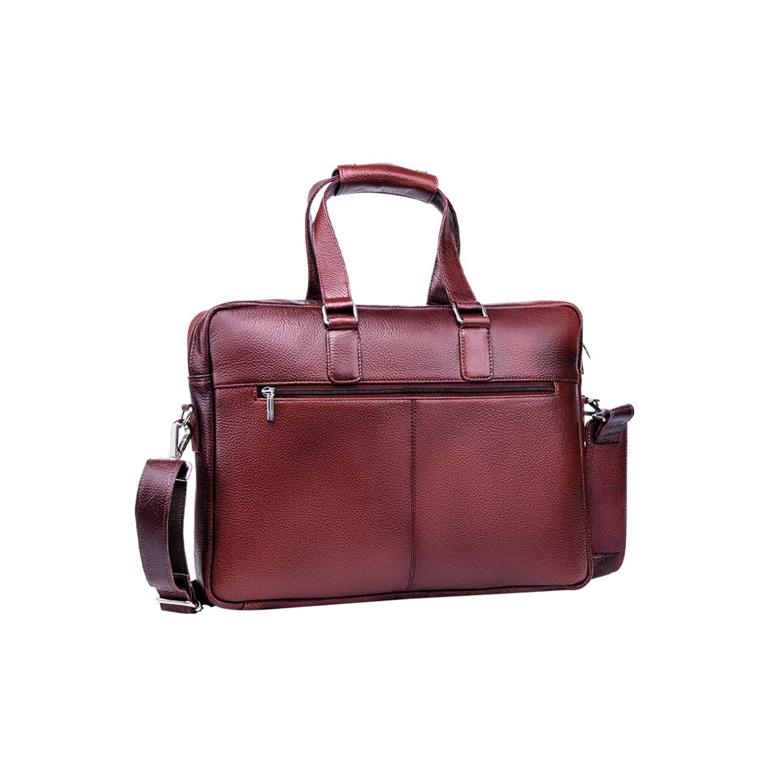 Men’s Genuine Leather Office Laptop Bag,15.6 Inch Briefcase Messenger Bag with Croc-Embossed Side Panels & Removable Shoulder Strap (OFL115-830) - Image 4