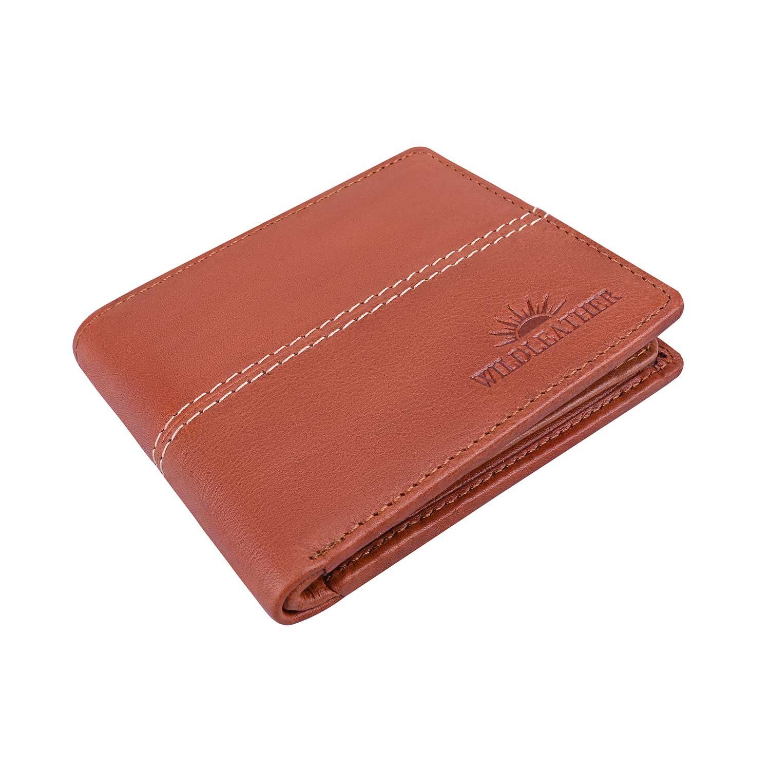 Wildleather Men's Genuine Leather Bi-Fold Wallet GWL101-652 with Coin Pocket & Contrast Stitching - Image 8
