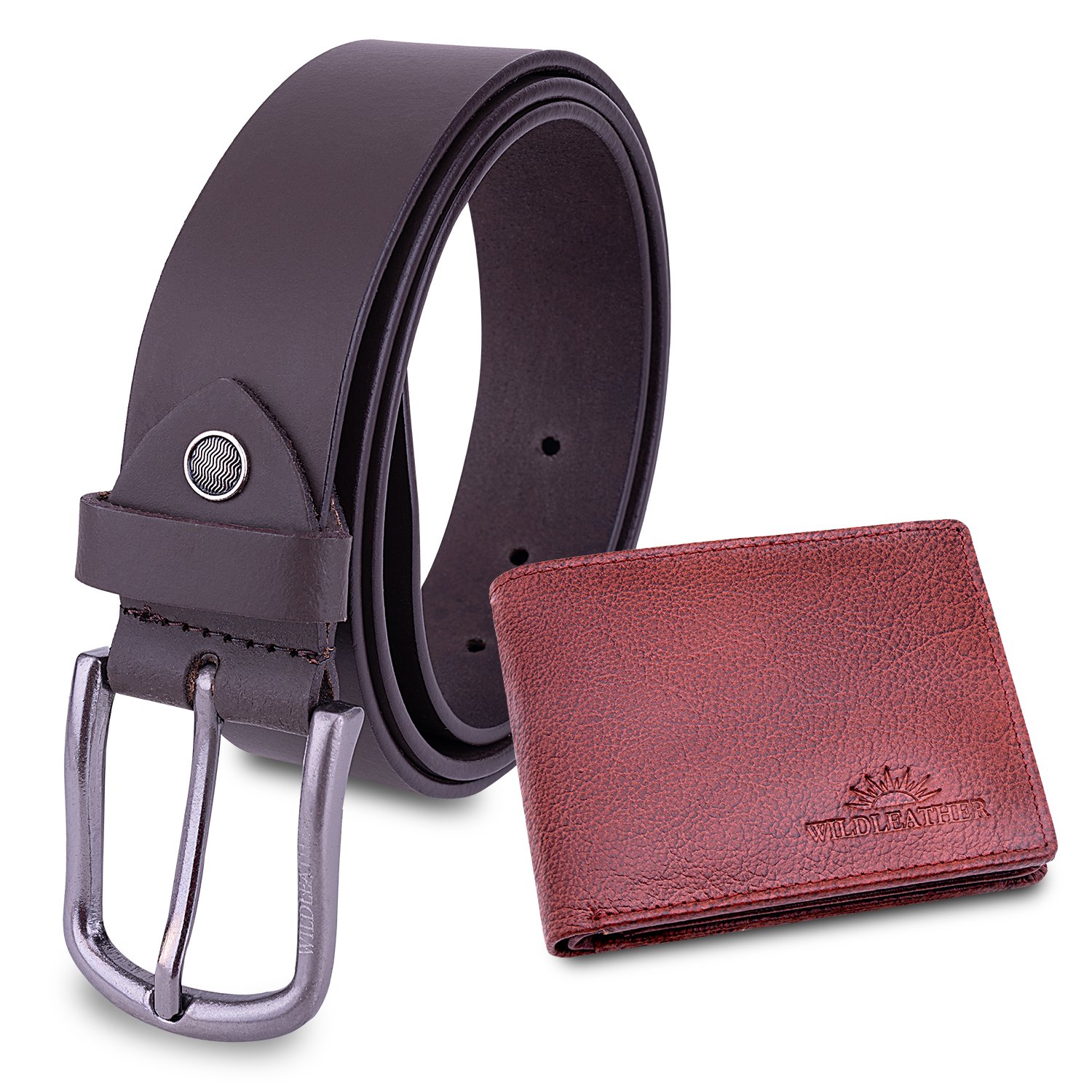 Wildleather Men’s Leather Accessory Gift Box – Dark Brown Pin-Buckle Belt & Burgundy Bifold Wallet Set (CMB110-103) - Image 8