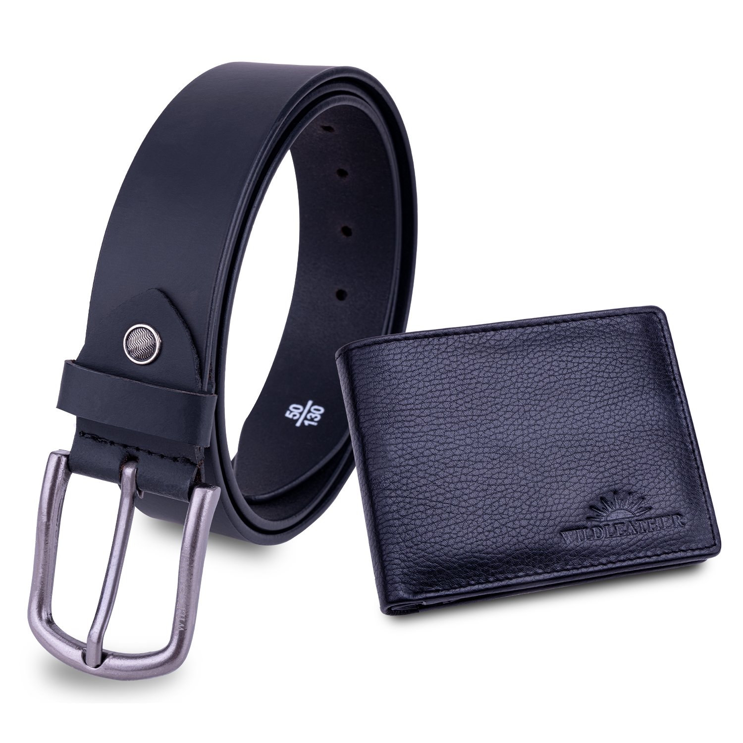 Wildleather Men’s Leather Accessory Gift Box – Dark Brown Pin-Buckle Belt & Burgundy Bifold Wallet Set (CMB110-103) - Image 2