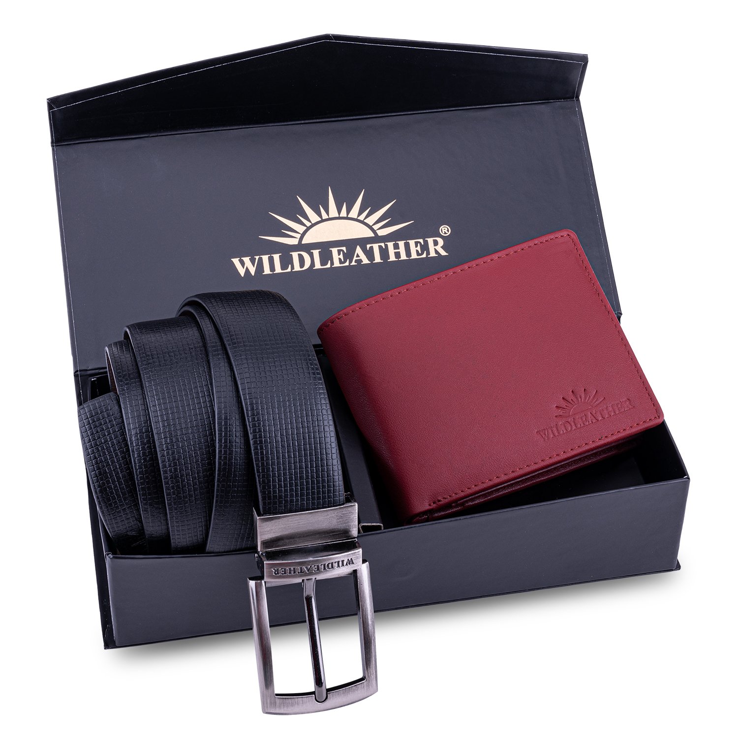 Wildleather Men’s Reversible Textured Belt & Leather Bifold Wallet Gift Box Set (CMB110-101)